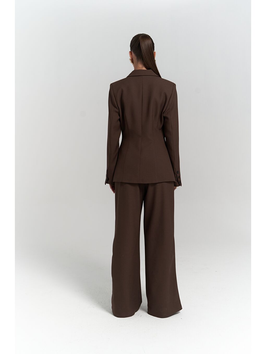 Kahverengi Halvyn Dar Kesim Blazer Kahve Takım-3