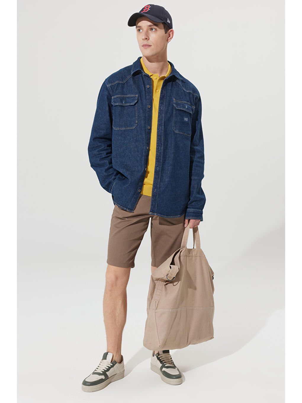 Bej Erkek Vizon Slim Fit Dar Kesim Yan Cepli Armürlü Şort-1