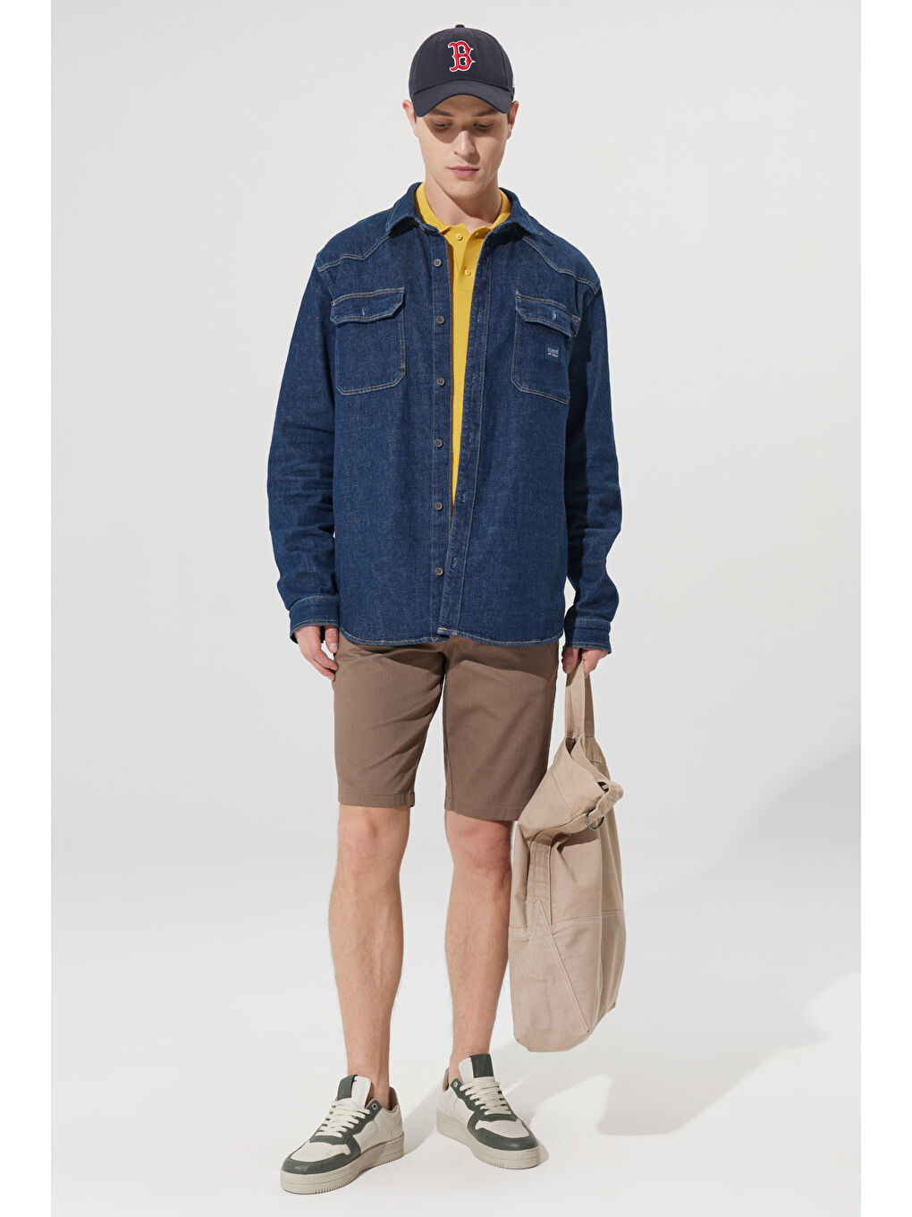 Bej Erkek Vizon Slim Fit Dar Kesim Yan Cepli Armürlü Şort-2