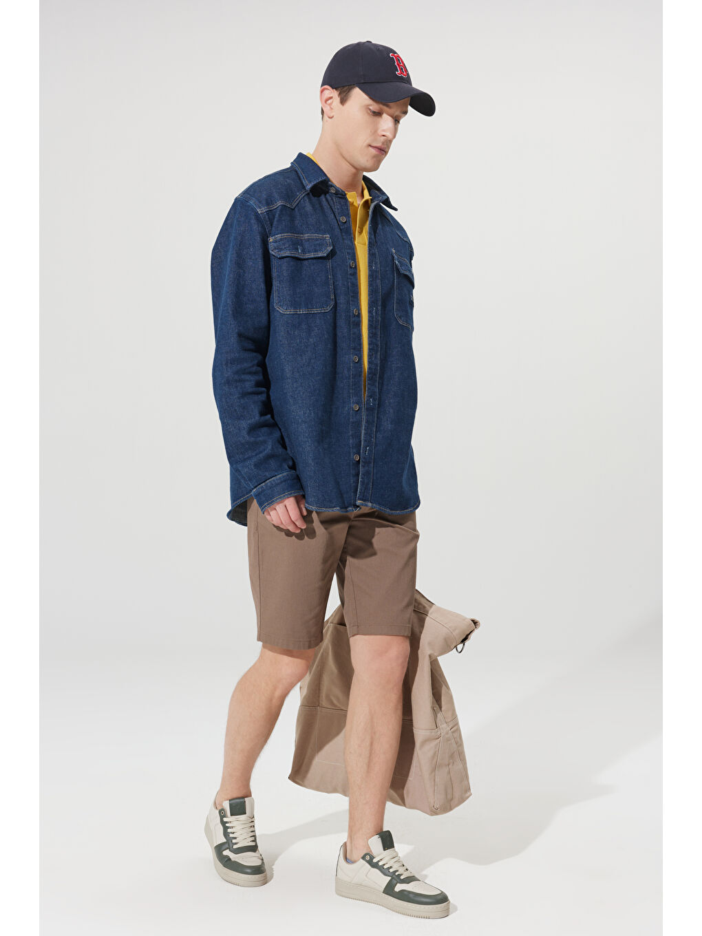 Bej Erkek Vizon Slim Fit Dar Kesim Yan Cepli Armürlü Şort-3