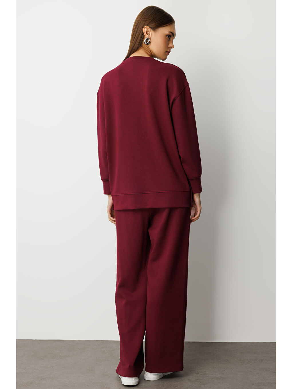 Beli Lastikli Yumuşak Dokulu Mürdüm Jogger Pantolon-4