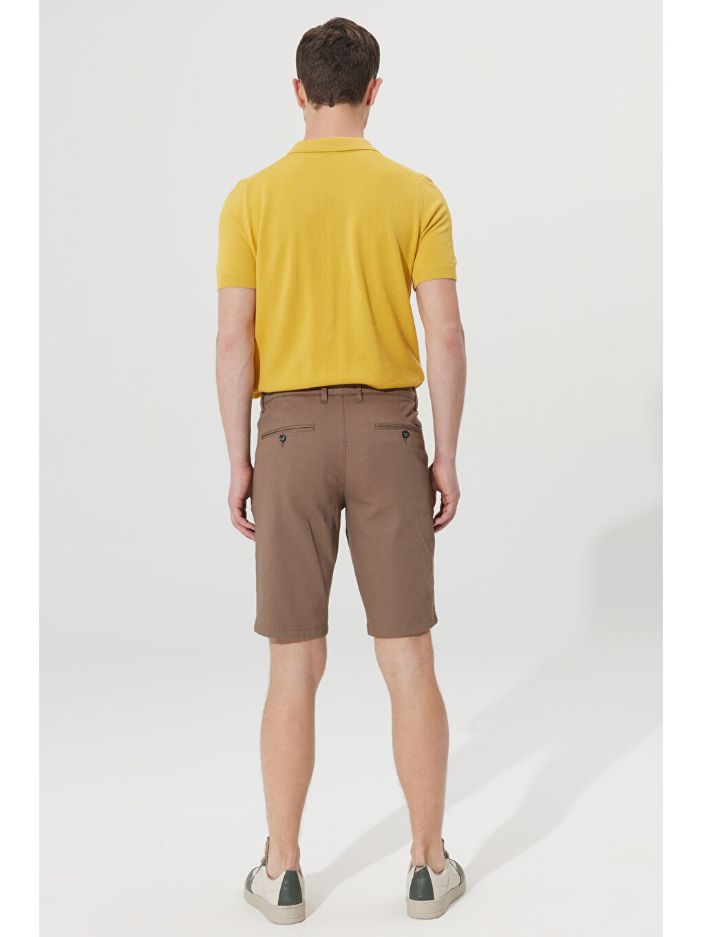 Bej Erkek Vizon Slim Fit Dar Kesim Yan Cepli Armürlü Şort-6