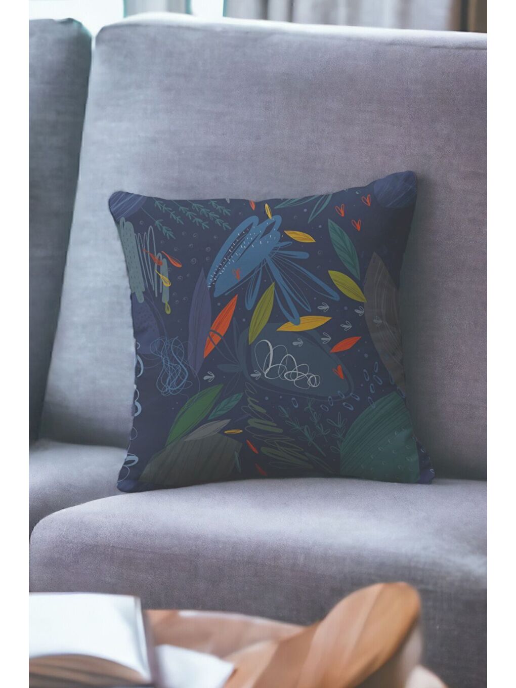 Mavi Kadife 43x43 Cm Kırlent Kılıfı Dekoratif Yumuşak Salon Soyut Deniz