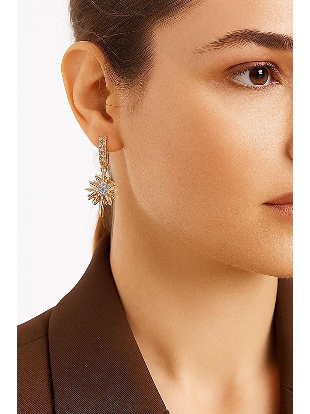 Sarı Sirius Yıldızı Sallantılı Küpe-1