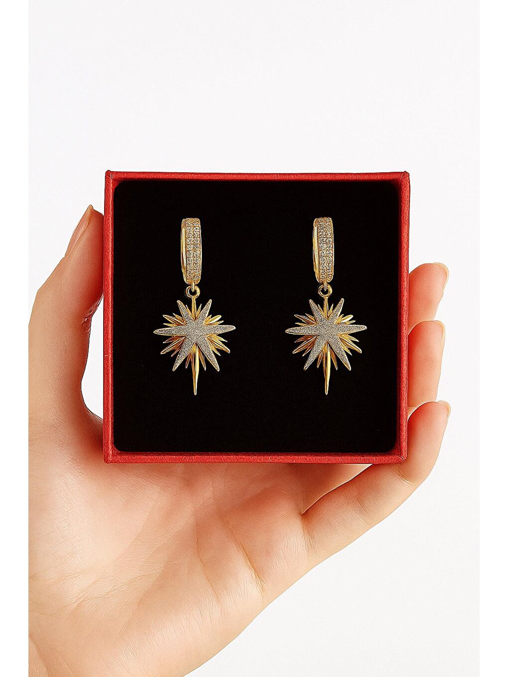 Sarı Sirius Yıldızı Sallantılı Küpe-3