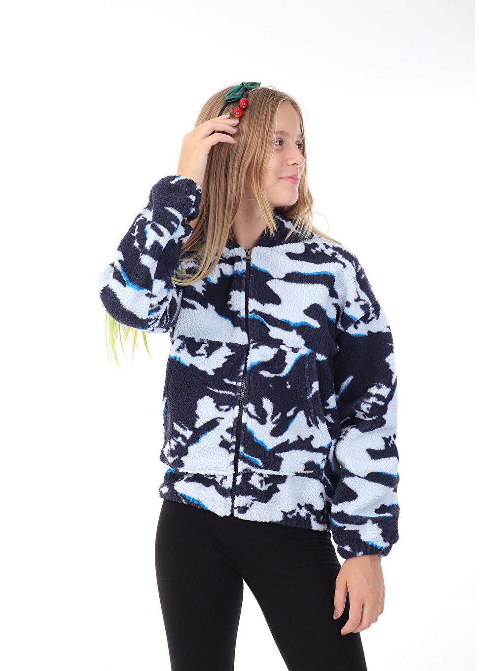 Toontoykids Karışık Unisex Çocuk Desenli  Polar Fermuarlı Sweatshırt