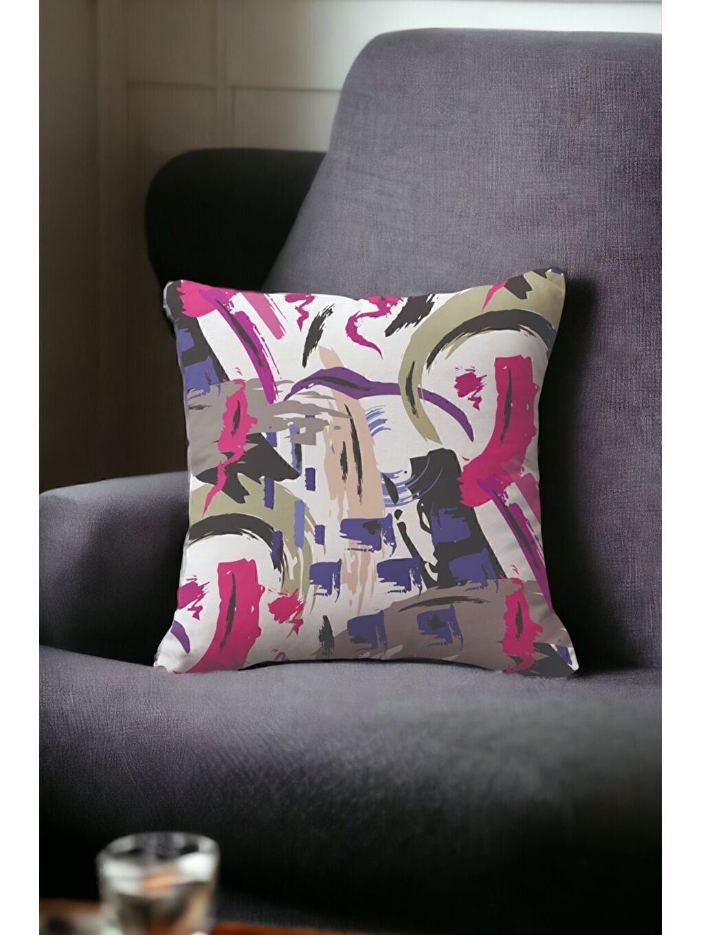 Pembe Kadife 43x43 Cm Kırlent Kılıfı Dekoratif Yumuşak Salon Soyut