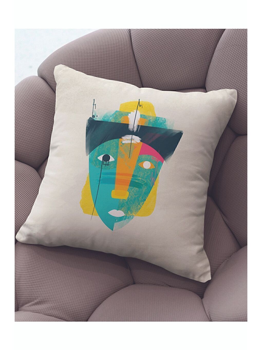ASDIVA Yeşil Kadife 43x43 Cm Kırlent Kılıfı Dekoratif Yumuşak Salon Soyut Yüz - 1
