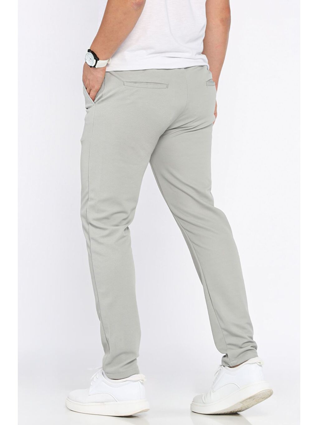 Gri Erkek Bel Bağlamalı Pantolon-2