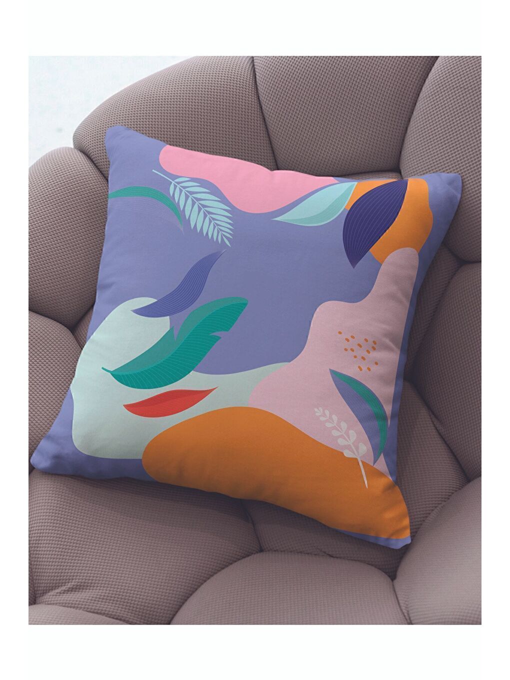 Lila Kadife 43x43 Cm Kırlent Kılıfı Dekoratif Yumuşak Salon Yaprak Soyut-1