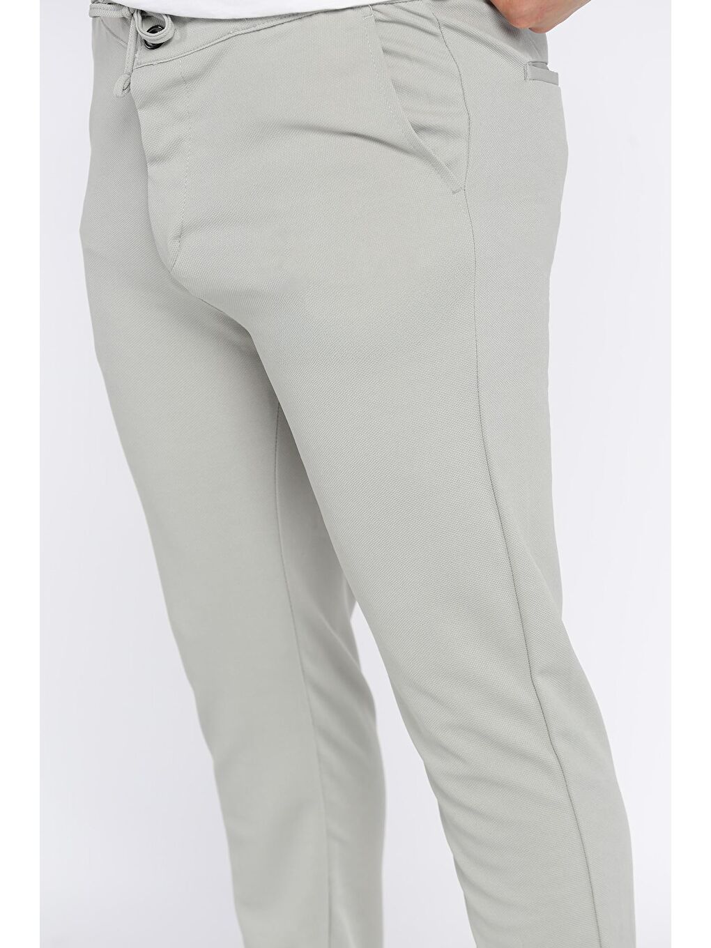 Gri Erkek Bel Bağlamalı Pantolon-3