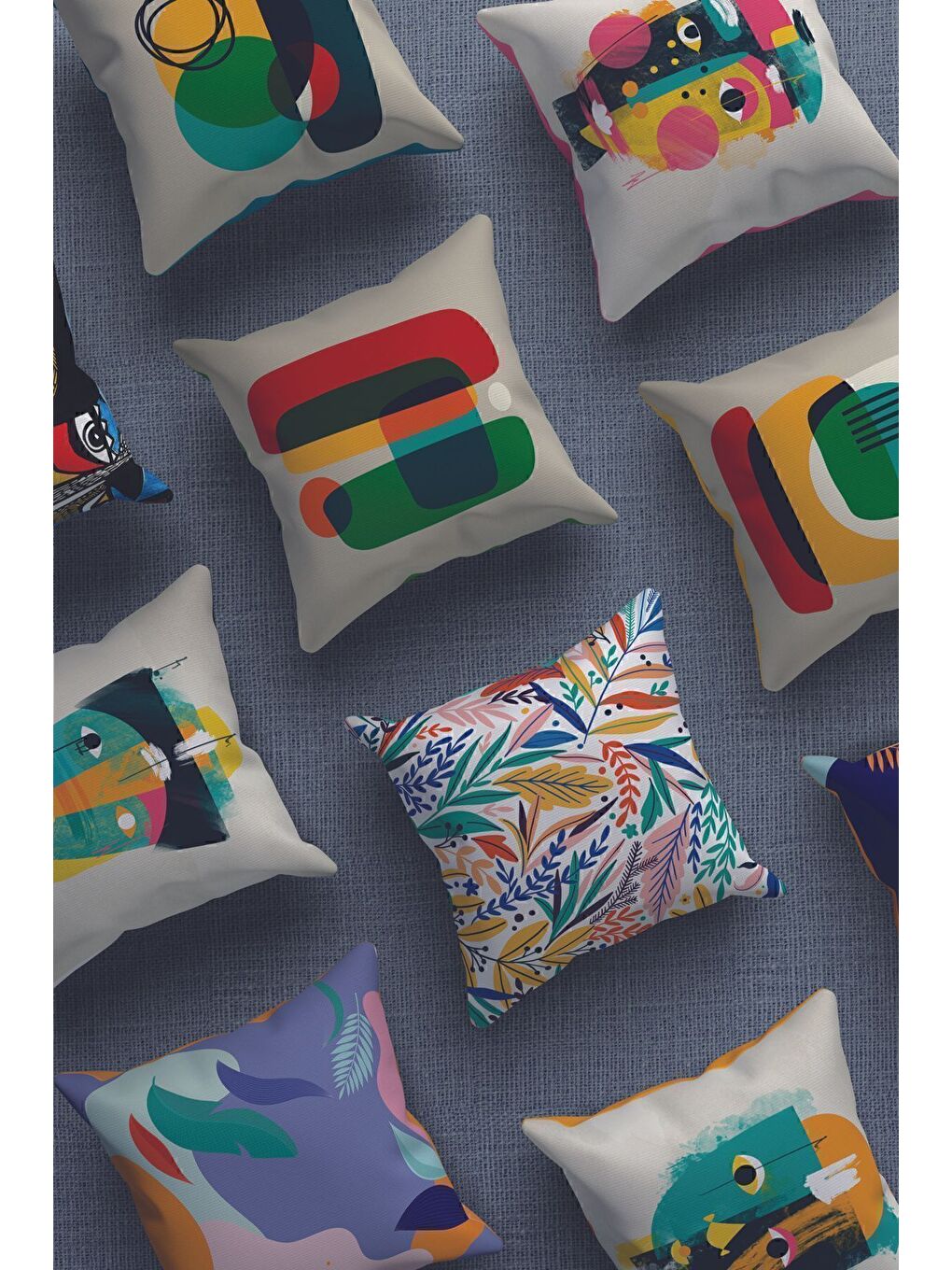 Lila Kadife 43x43 Cm Kırlent Kılıfı Dekoratif Yumuşak Salon Yaprak Soyut-5