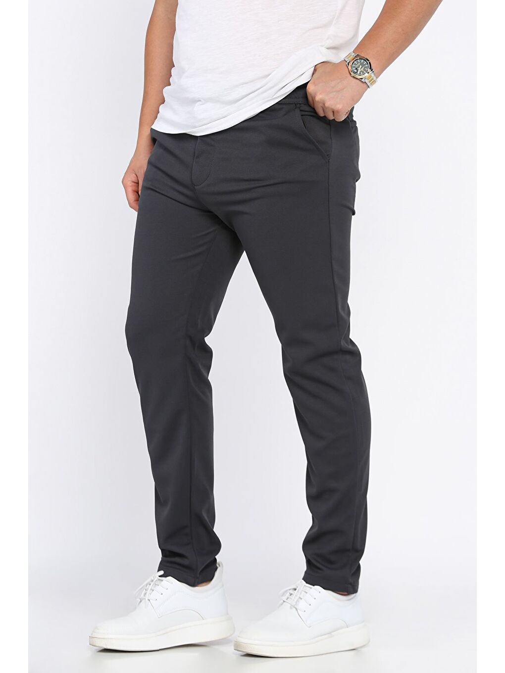 Gri Erkek Bel Bağlamalı Pantolon-1