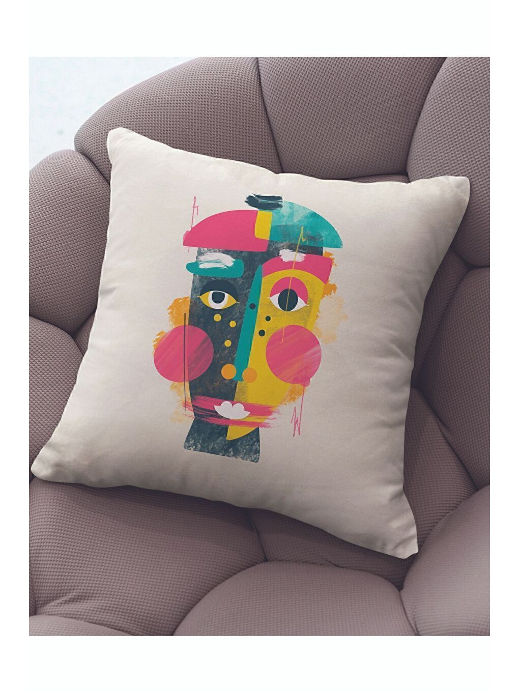 ASDIVA Pembe Kadife 43x43 Cm Kırlent Kılıfı Dekoratif Yumuşak Salon Soyut Yüz - 1