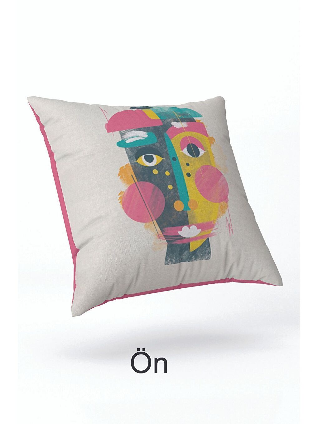 ASDIVA Pembe Kadife 43x43 Cm Kırlent Kılıfı Dekoratif Yumuşak Salon Soyut Yüz - 2