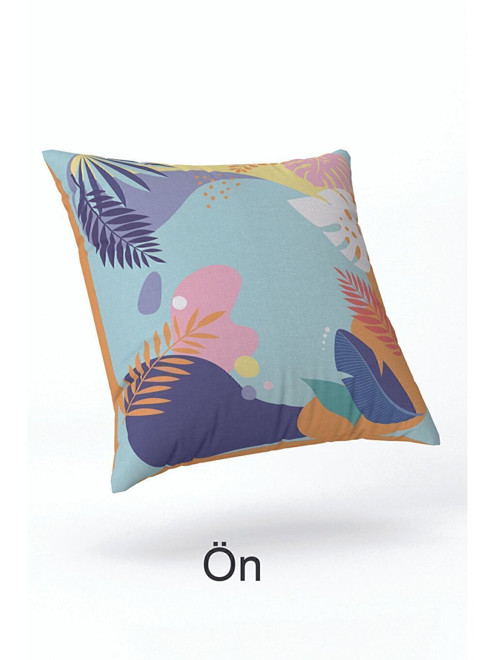 Turkuaz Kadife 43x43 Cm Kırlent Kılıfı Dekoratif Yumuşak Salon Yaprak Soyut-2