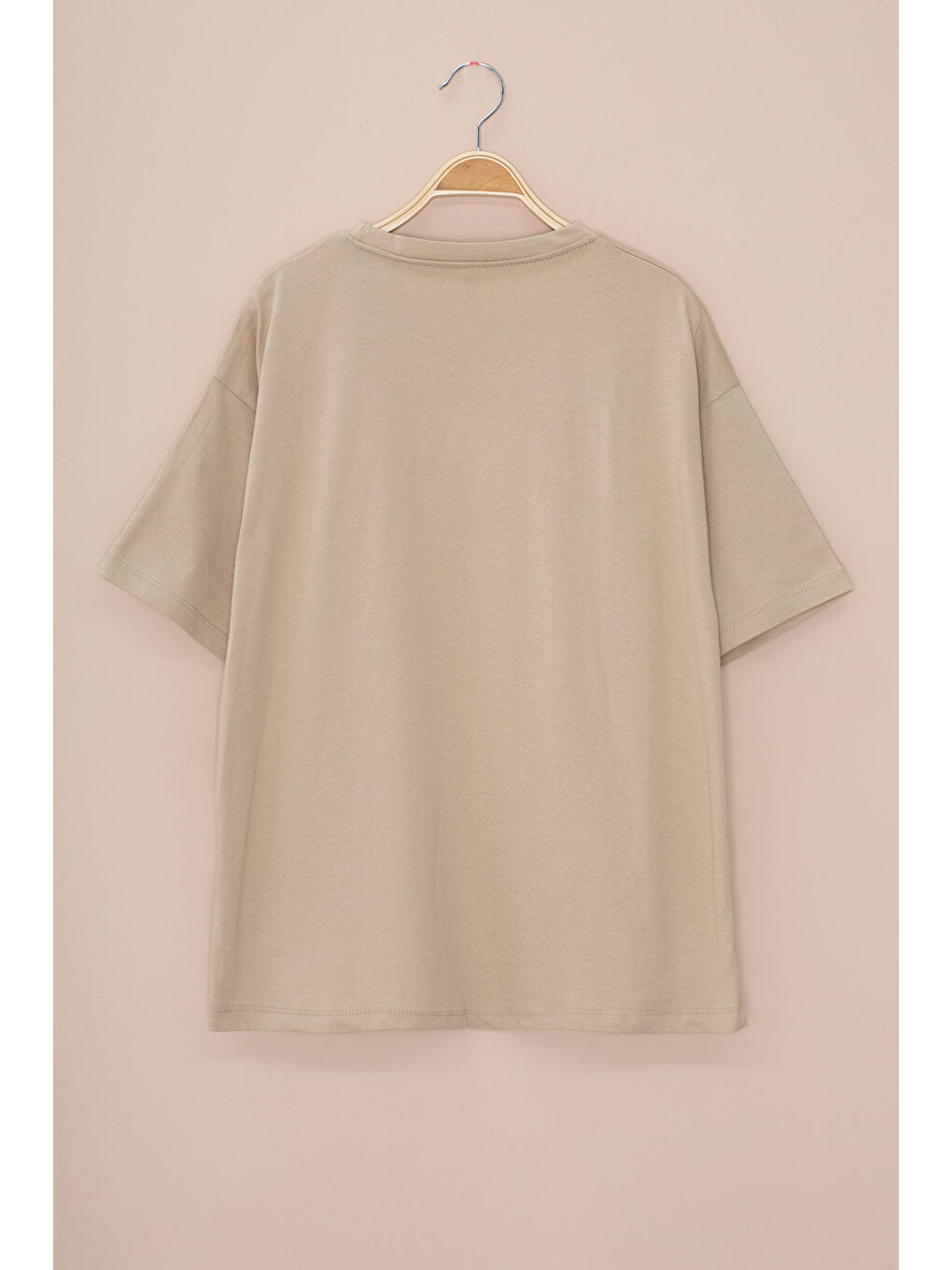 Kahverengi Kahve Dondurma Baskılı Taşlı Kız Çocuk Kısa Kol Oversize Tişört 20795-2