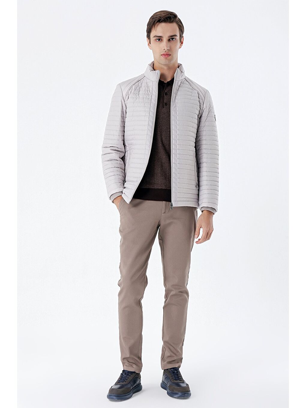 Bej Taş Rengi Kapitone Dolumlu Dik Yaka Astarlı Slim Fit Dar Kesim Casual Mont 1007235164-2