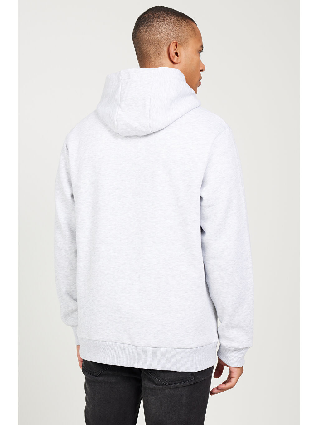 Beyaz Erkek Kar Melanj Standart Fit Normal Kesim Kapüşonlu Fermuarlı Sweatshirt-5