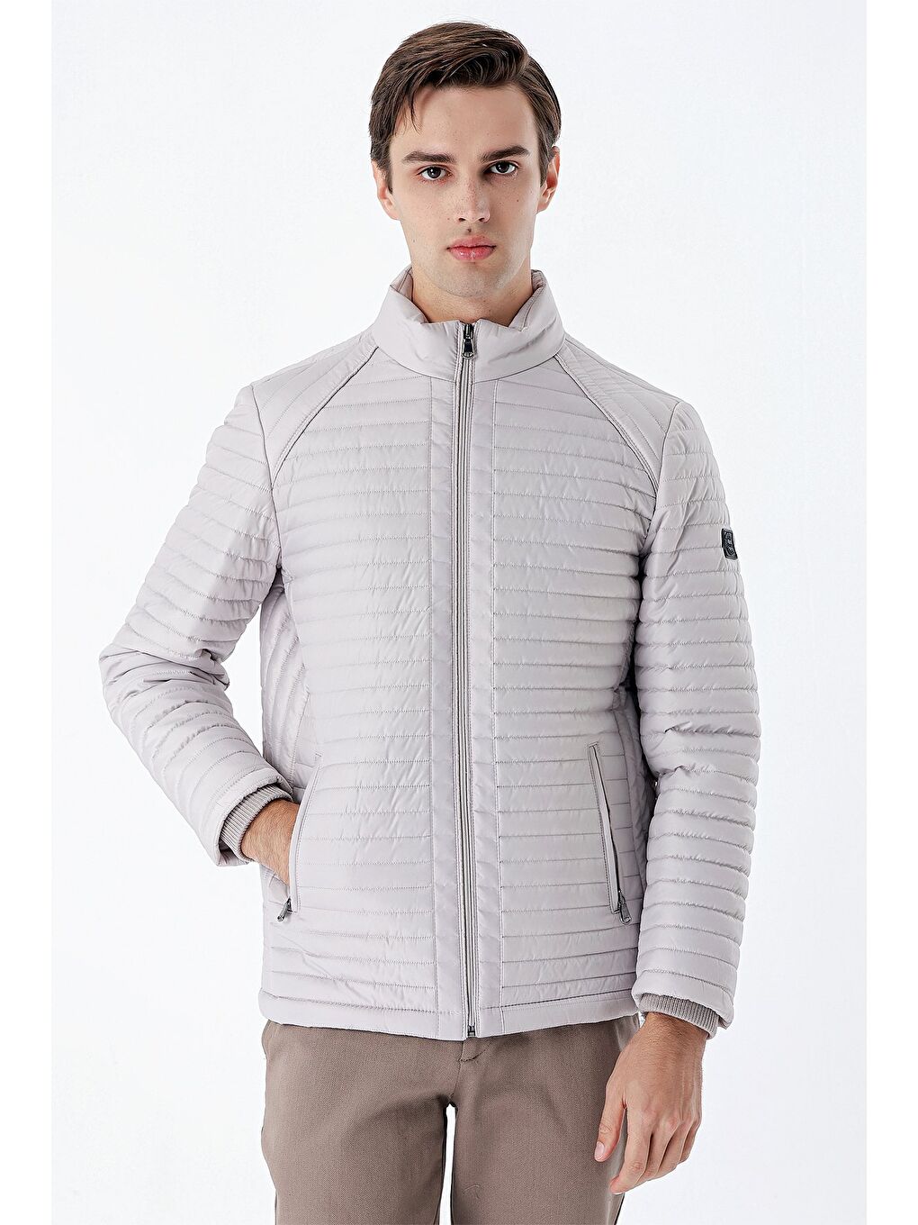 Bej Taş Rengi Kapitone Dolumlu Dik Yaka Astarlı Slim Fit Dar Kesim Casual Mont 1007235164-5