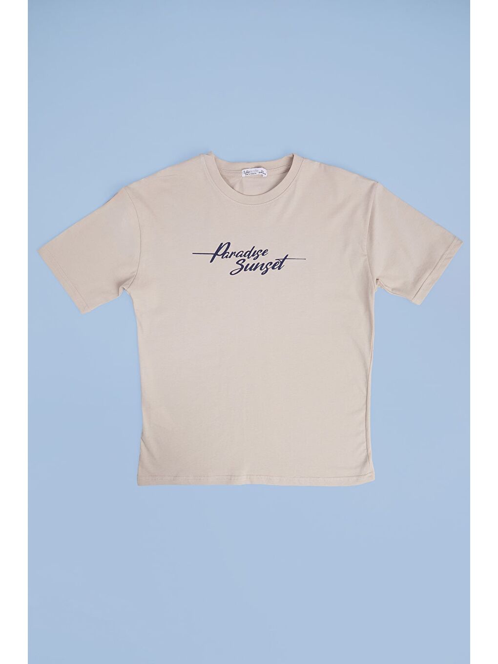 Bej %100 Pamuk Yazı Ve Palmiye Baskılı Oversize Erkek Çocuk Tişört