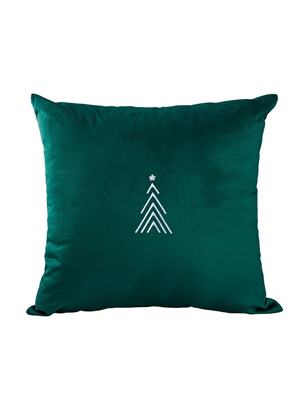 Haki Yılbaşı Kırlent Kılıfı Yeşil Zemin Nakışlı Minimal Beyaz Çizgi Çam Ağacı Desenli Yeni Yıl 43X43-1