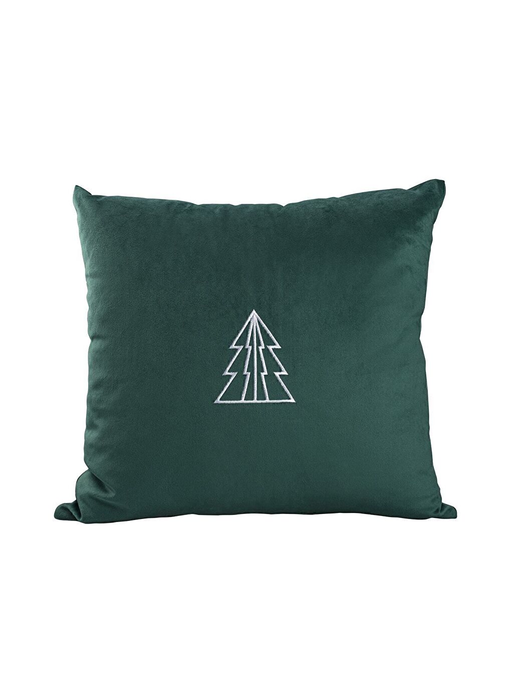Yılbaşı Kırlent Kılıfı Yeşil Zemin Beyaz Nakışlı Minimal Çam Ağacı Desenli Yeni Yıl 43X43-1