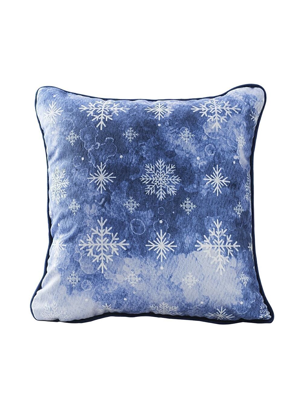 Yılbaşı Kırlent Kılıfı Mavi Yeni Yıl Kar Temalı Biyeli 43X43-1