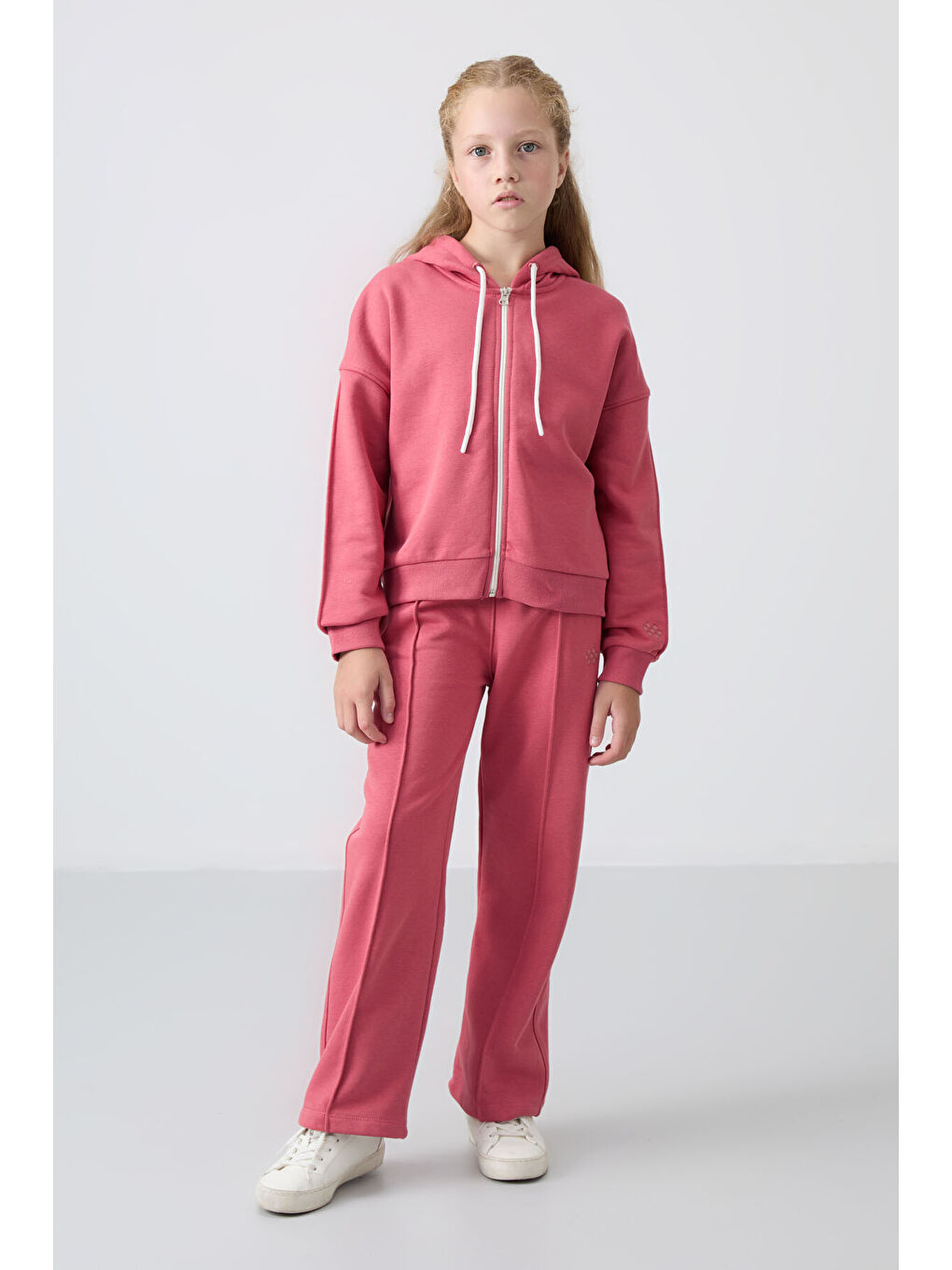 Pembe Yaban Gülü Pamuklu İçi Tüylü Yumuşak Dokulu Standart Fit Nakışlı Kız Çocuk Eşofman Takım - 75161