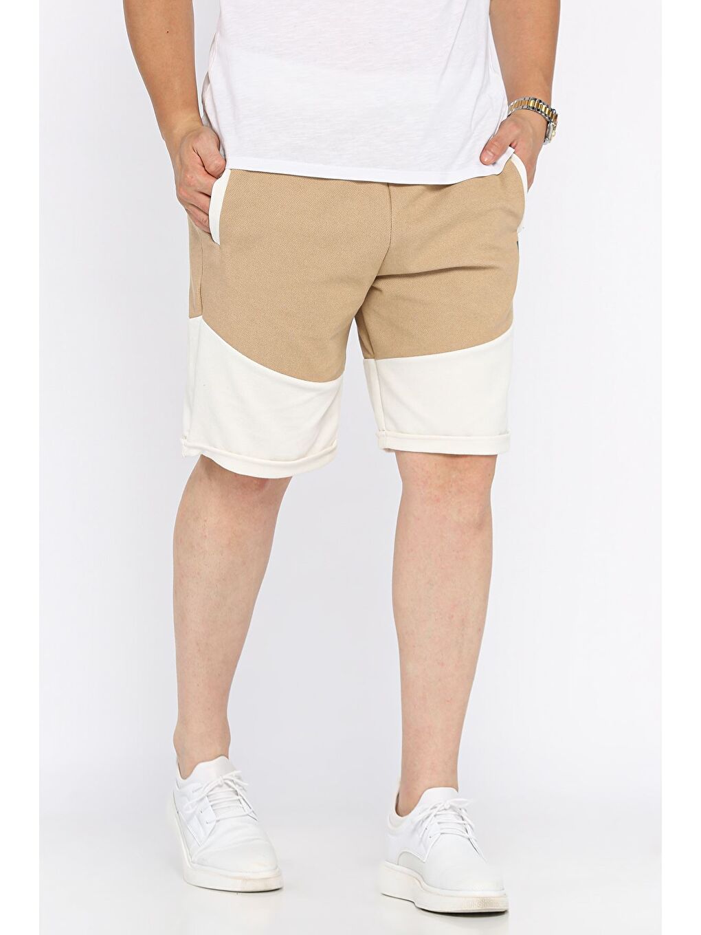 Bej Erkek Bel Bağlamalı Şort