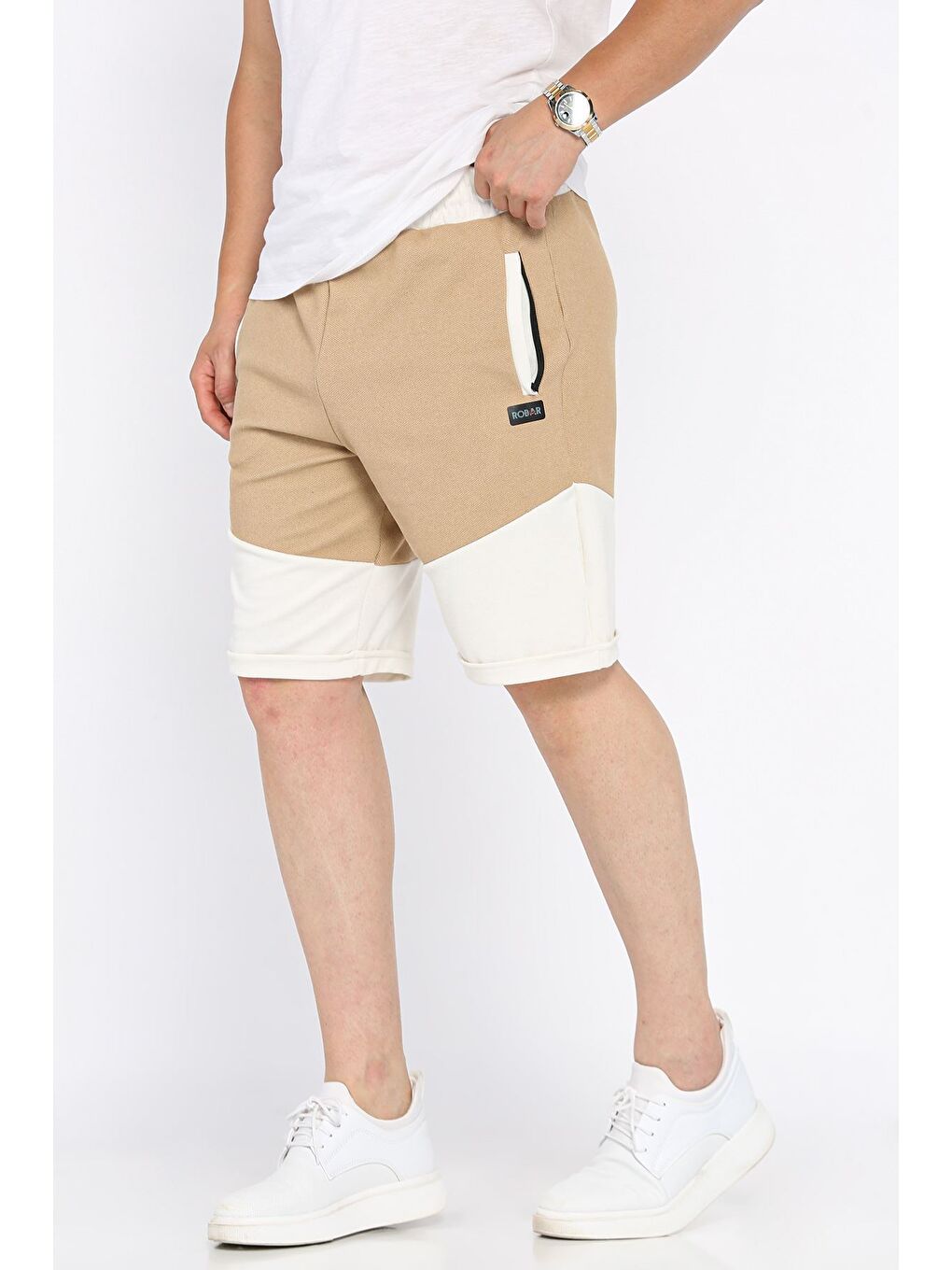Bej Erkek Bel Bağlamalı Şort-1
