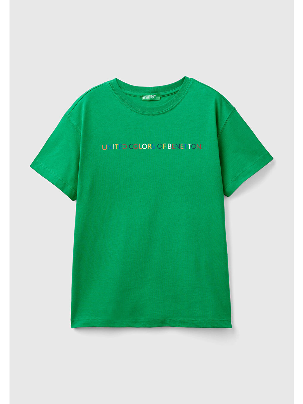 United Colors Of Benetton Yeşil Erkek Çocuk Yeşil Önü Çok Renkli Logo Baskılı Bisiklet Yaka Kısa Kollu T-Shirt