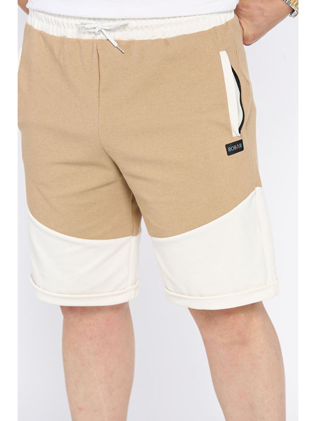 Bej Erkek Bel Bağlamalı Şort-3
