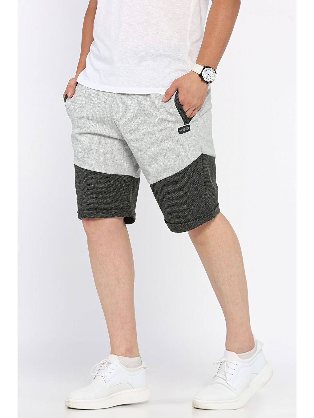 Gri Erkek Bel Bağlamalı Şort-1
