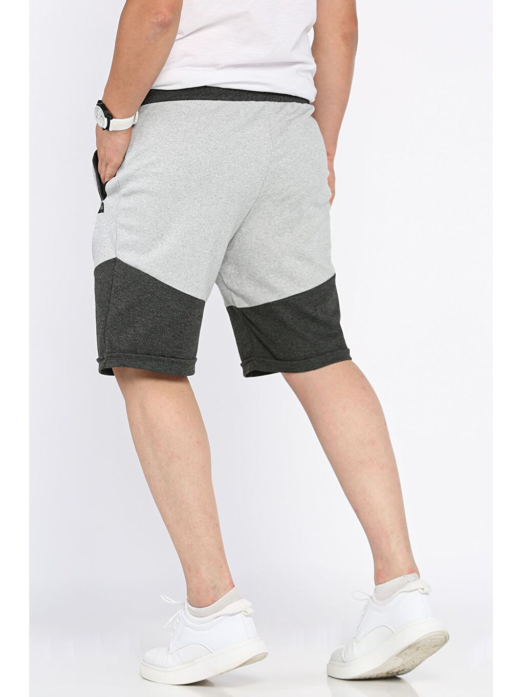 Gri Erkek Bel Bağlamalı Şort-2