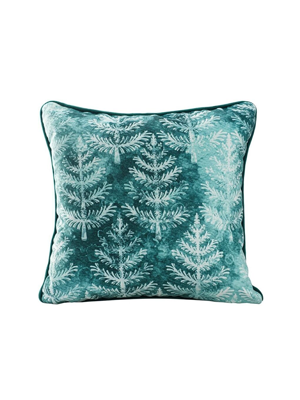 Yılbaşı Kırlent Kılıfı Yeşil Zemin Kar Beyaz Çam Ağacı Yeni Yıl Desenli 43X43-1