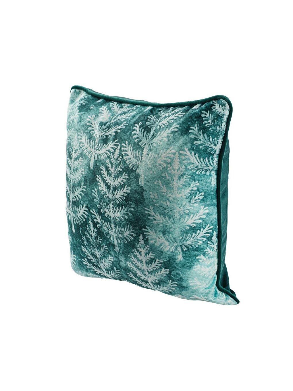 Yılbaşı Kırlent Kılıfı Yeşil Zemin Kar Beyaz Çam Ağacı Yeni Yıl Desenli 43X43-2