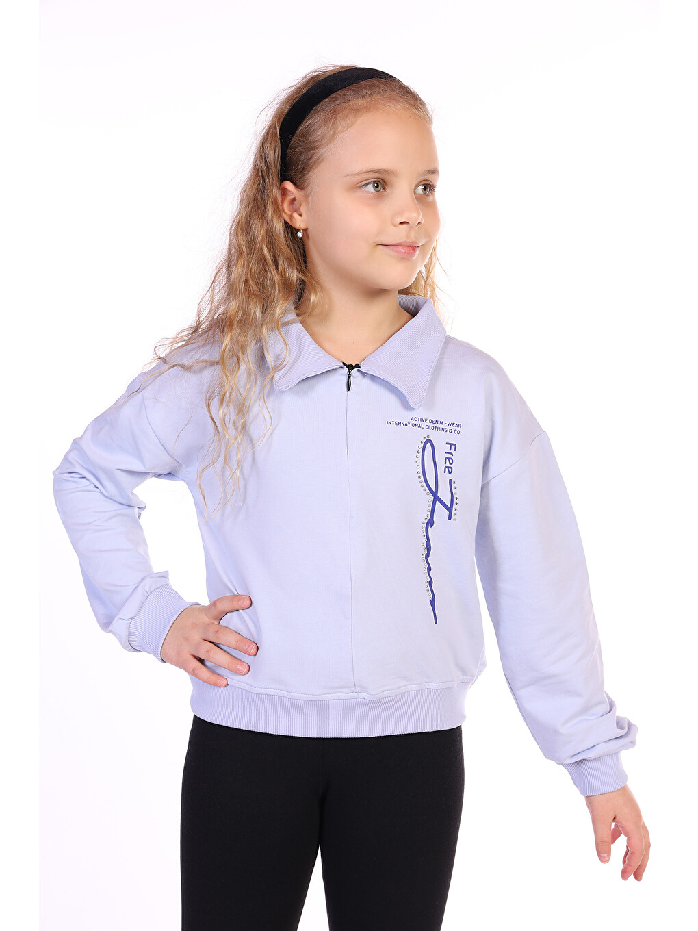 Lila Kız Çocuk Free Jeans Baskılı Sweatshirt