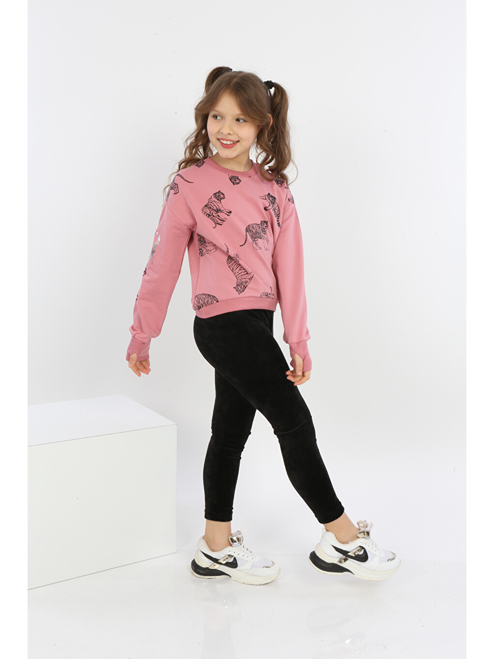 Pembe Kız Çocuk Tiger Trend Baskılı Sweatshirt