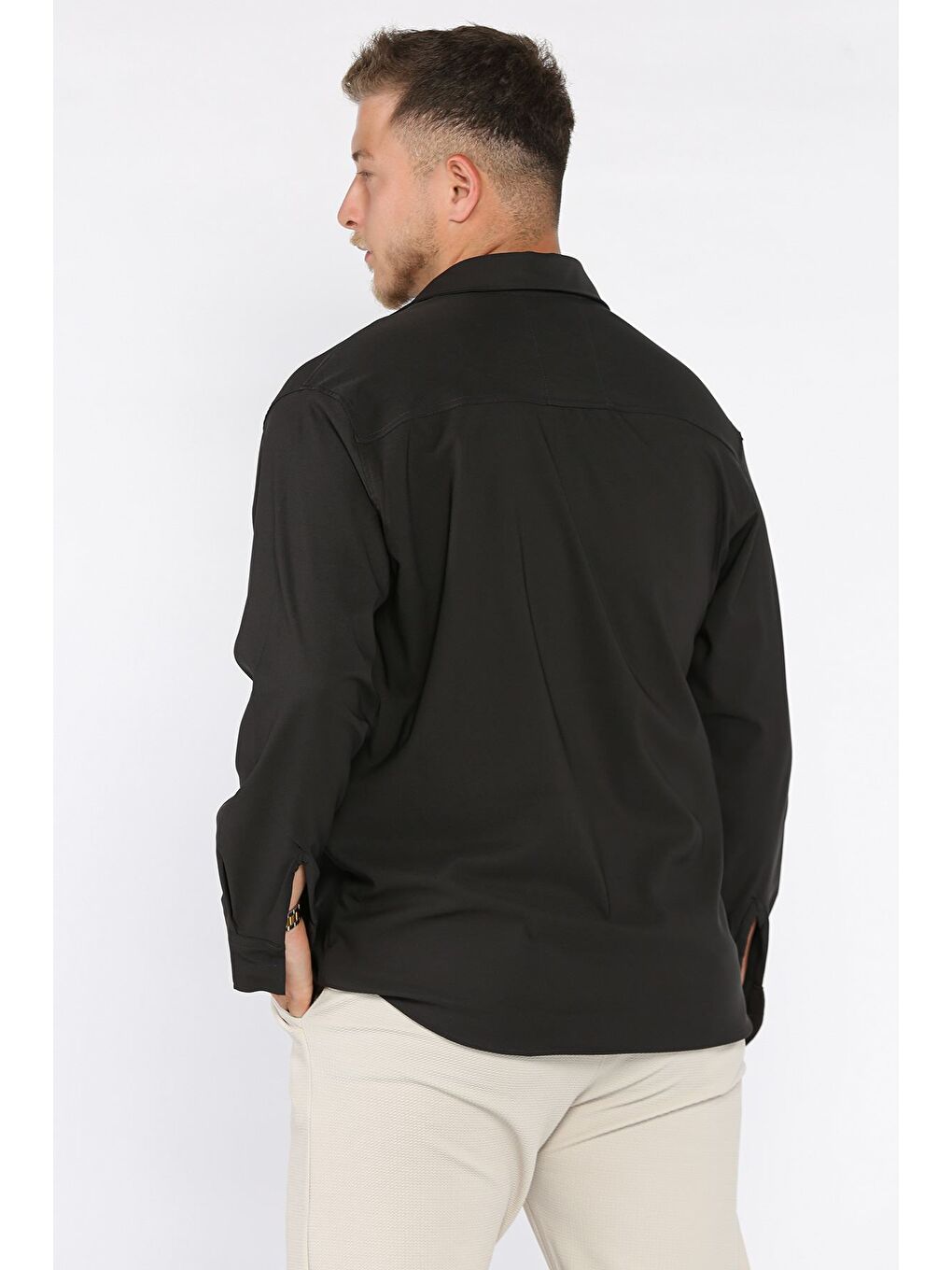 Antrasit Erkek Uzun Kol Elastanlı Oversize Gömlek-2