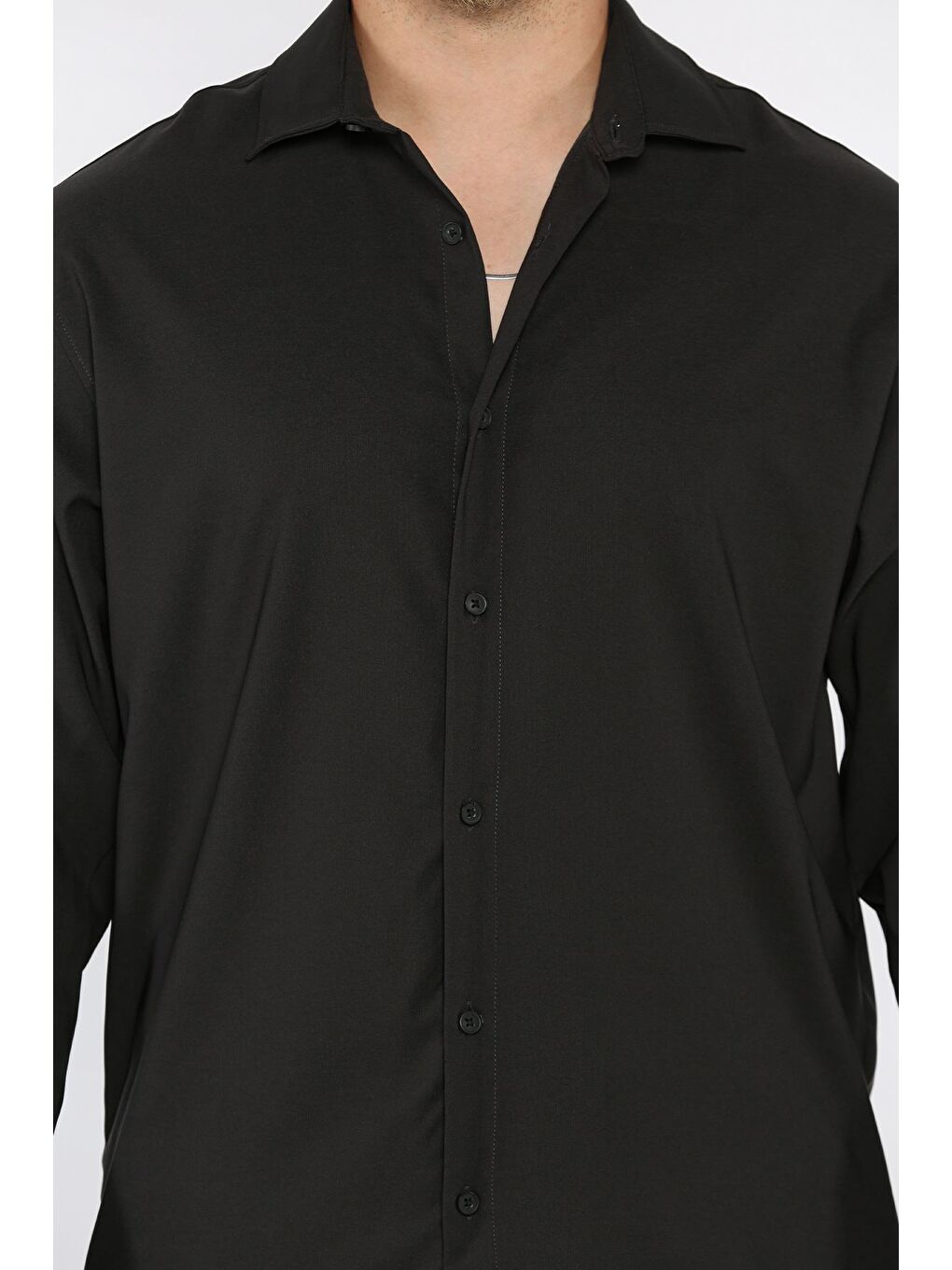 Antrasit Erkek Uzun Kol Elastanlı Oversize Gömlek-3