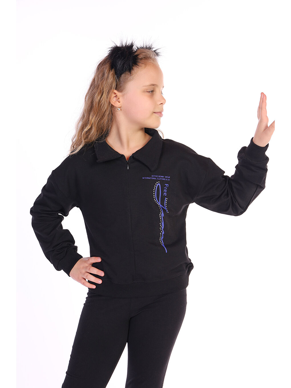 Siyah Kız Çocuk Free Jeans Baskılı Sweatshirt-1