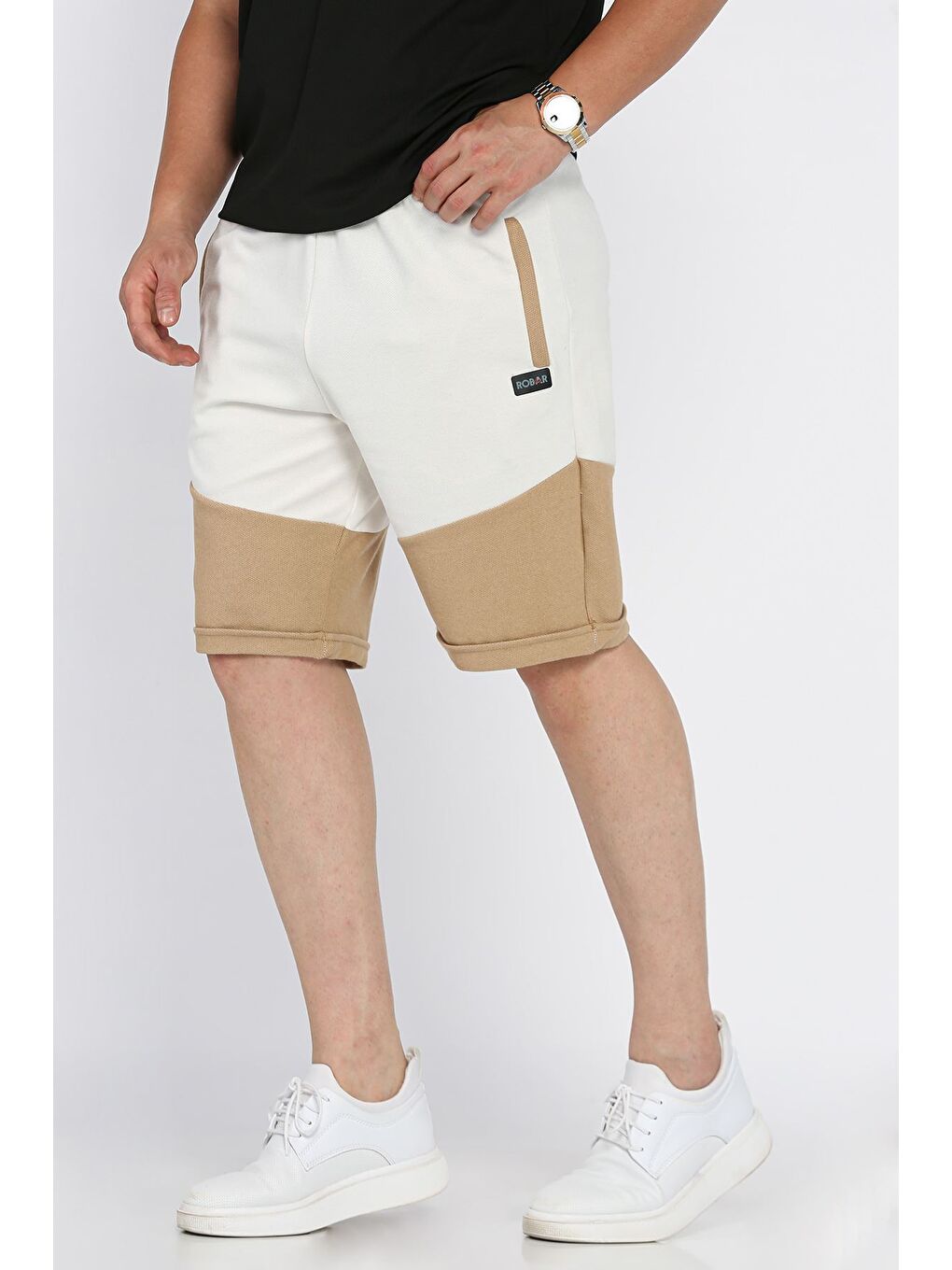 Ekru Erkek Bel Bağlamalı Şort-1