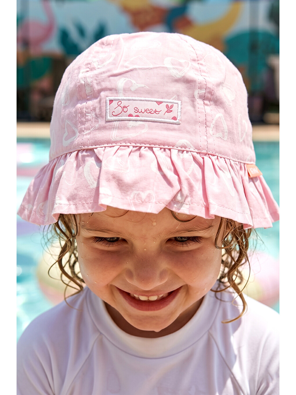 Kız Çocuk 1-4 Yaş Kalp Desenli Bucket Şapka 06-063 Pembe01-1