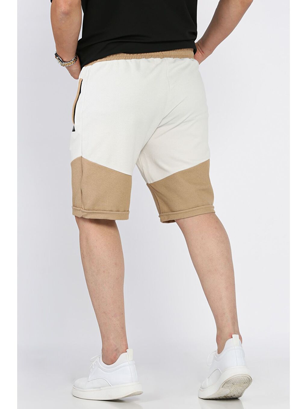 Ekru Erkek Bel Bağlamalı Şort-2