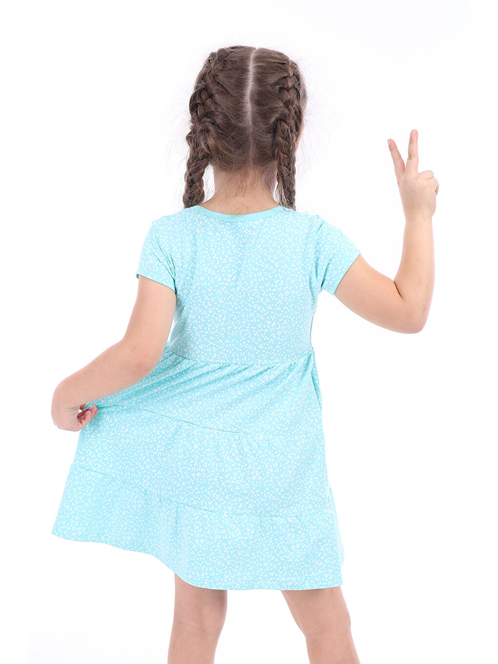 Yeşil Kız Çocuk Baskılı Elbise-1