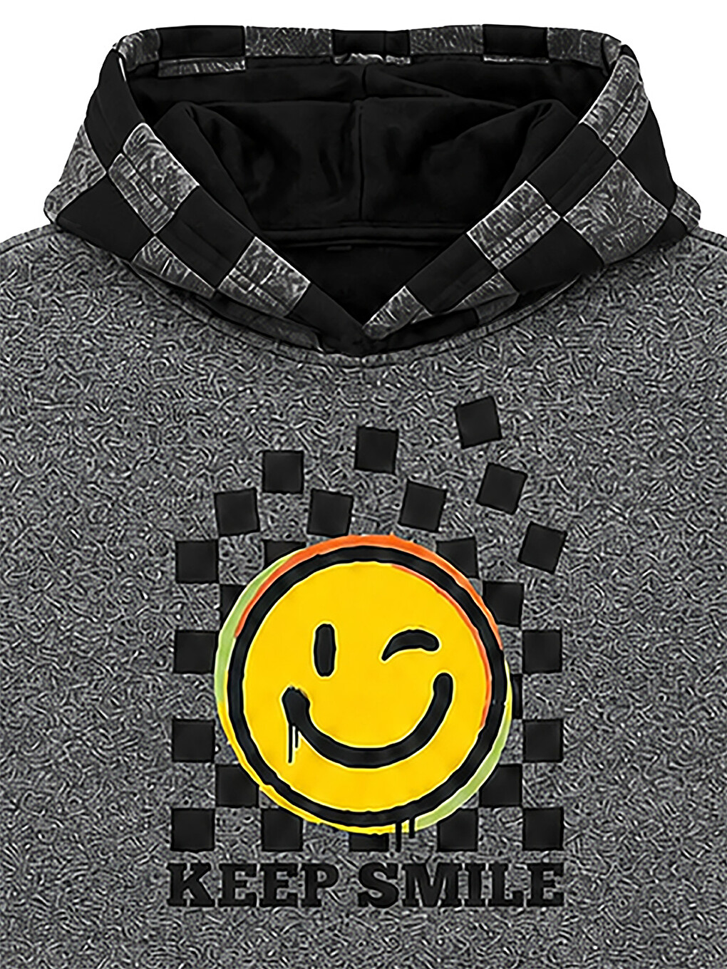 Antrasit Erkek Çocuk Eşofman Takım Damalı Kalın Kapüşonlu Sweatshirt Eşofman Altı-5