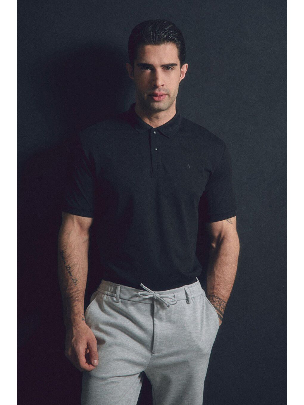 Siyah Basic Yakası Çıtçıtlı Polo Yaka Tişört