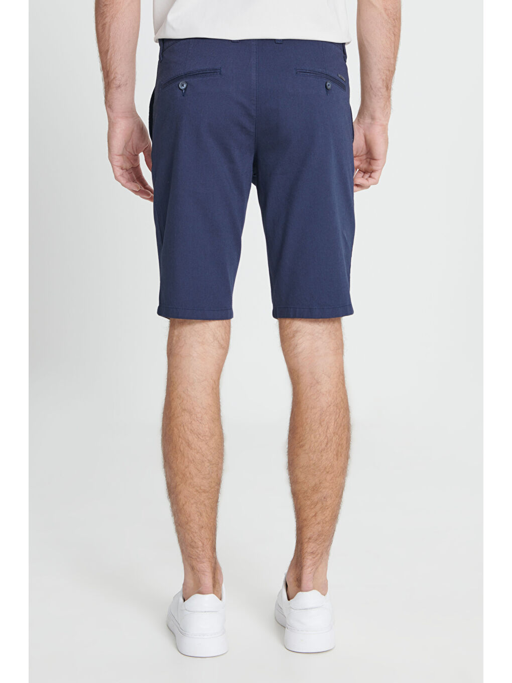 Erkek Lacivert Slim Fit Dar Kesim Yan Cepli Armürlü Şort-4