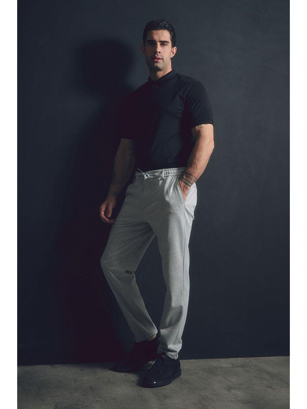 Siyah Basic Yakası Çıtçıtlı Polo Yaka Tişört-2